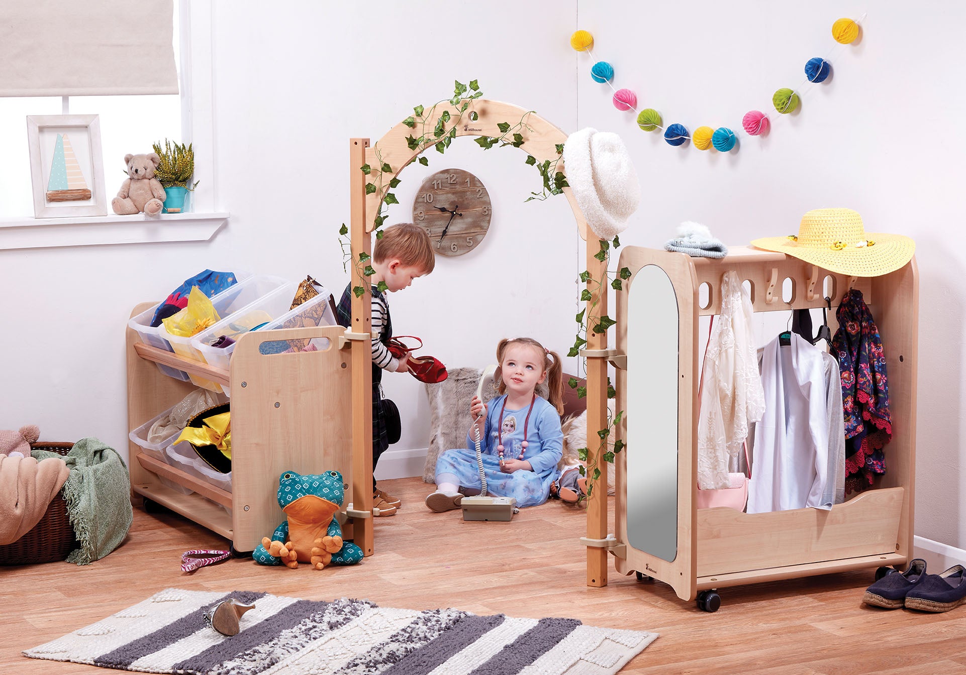 Mini Toddler Dressing Up Zone with Clear Tubs - The Ministry of Outdoor Education