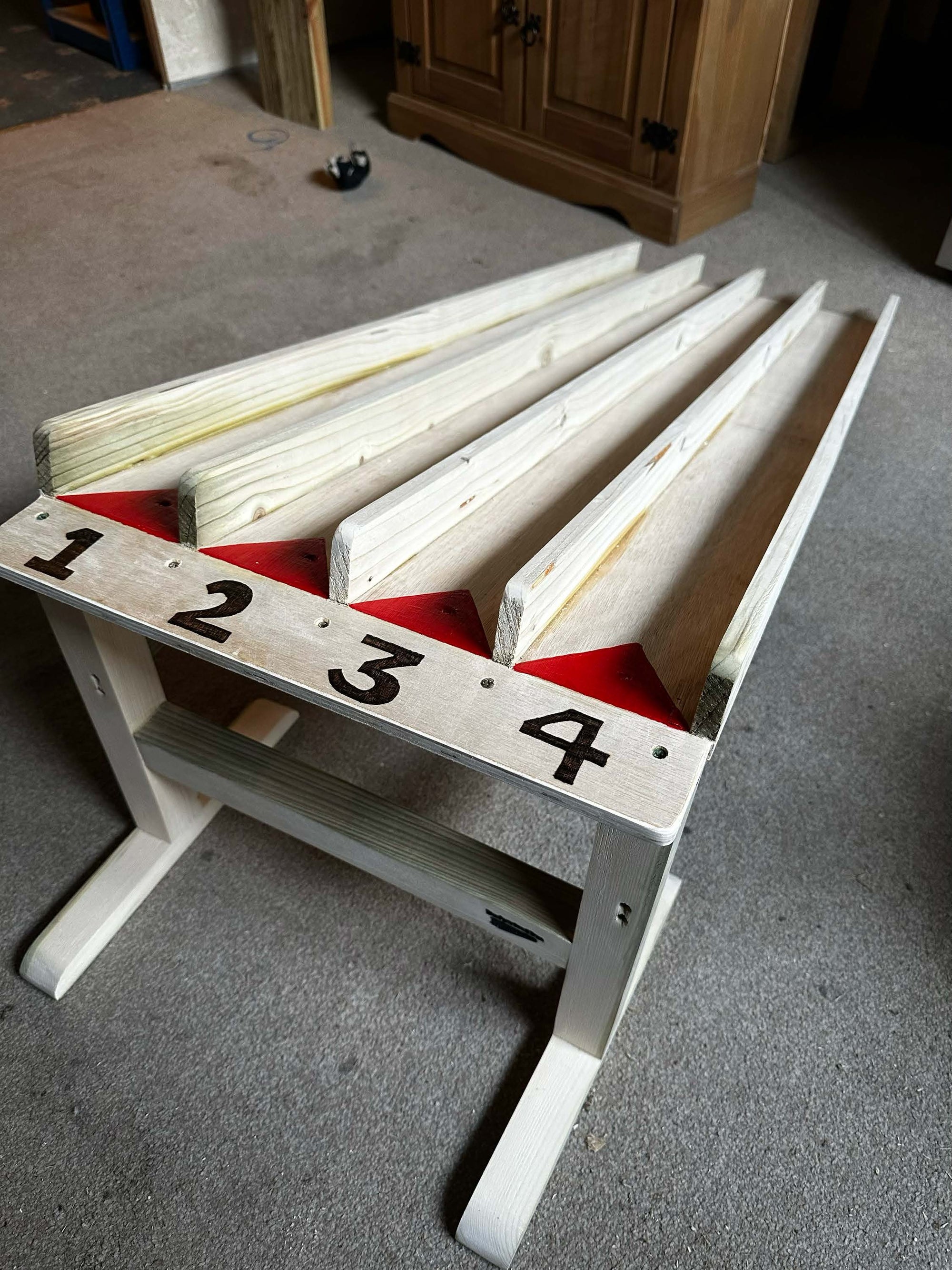 wooden car and ball run made from reclaimed sustainable wood