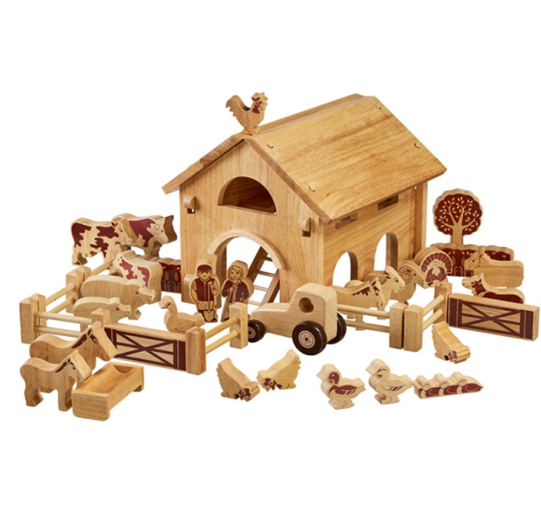 Deluxe Natural Farm With Barn, Tractor & 34 Natural Pieces