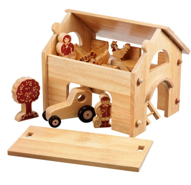 Deluxe Natural Farm With Barn, Tractor & 34 Natural Pieces