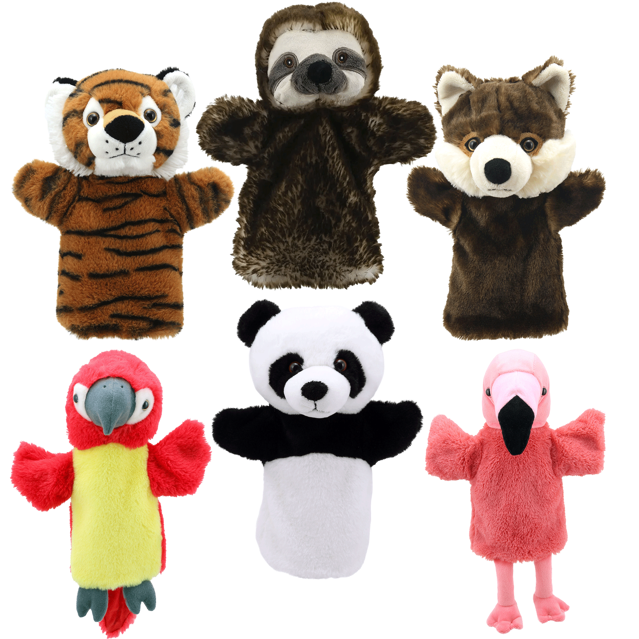 Eco Animal Buddies: Around the World Set of 6 (Wolf, Tiger, Flamingo, Parrot, Panda, Sloth) - The Ministry of Outdoor Education