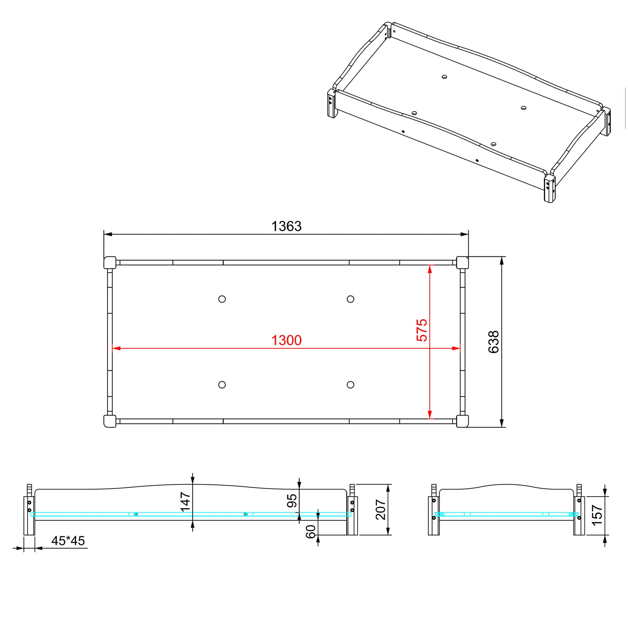 Stackable Wooden Bed (130 cm)