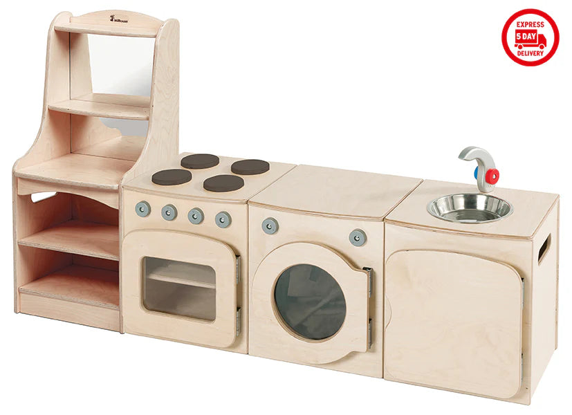 Natural Kitchen Set of 4 - Cooker, Sink, Washer, Storage Dresser (H400mm)