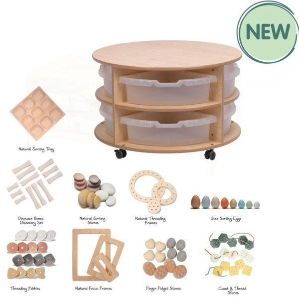 Double Tier Mobile Circular Storage Unit plus Clear Tubs and PT1033 Loose Parts Kit