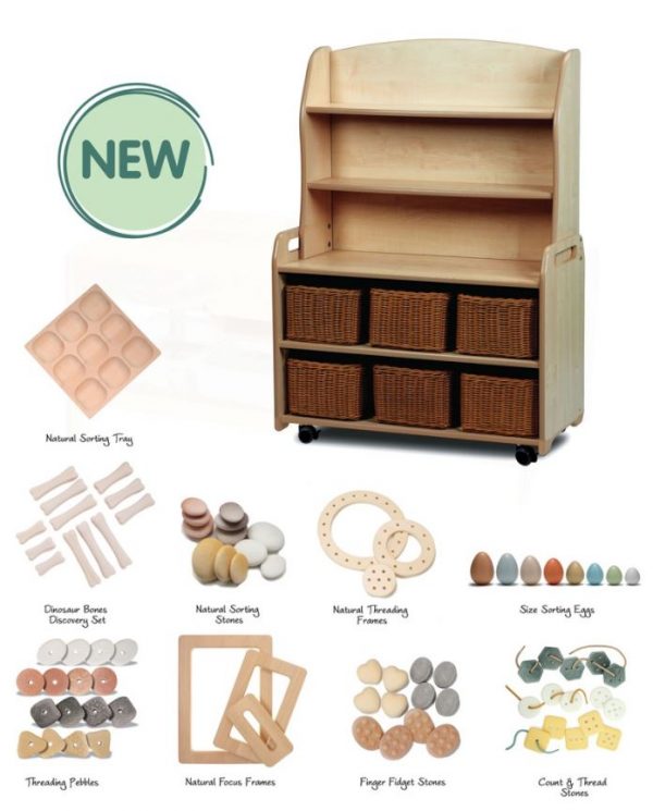 Mobile Welsh Dresser Display Storage with 6 baskets and PT1033 Loose Parts Kit